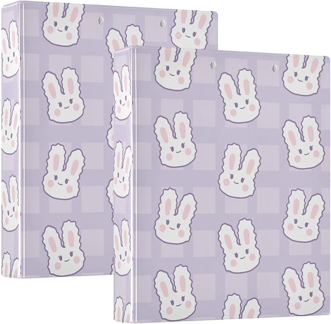 Cartoon Bunnies Purple 1.5 Inch Binders 3 Ring for Letter Size Holds 200 Sheets Notebook Binder with Clipboard for Women or Men