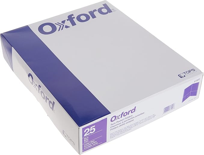 Oxford Twin-Pocket Folders, Textured Paper, Letter Size, Blue, Holds 100 Sheets, (57502EE), 25 Count, (Pack of 5)