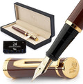 Wordsworth & Black Fountain Pen Kit, 18K Medium Gold Nib, Includes 24 Ink Cartridges, Ink Refill Converter and Gift Box, Gold Finish, Calligraphy, [Golden Brown]