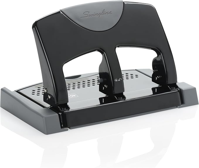Swingline 3 Hole Punch, 45 Sheet Capacity Three Hole Puncher 3 Ring, Paper Punch, SmartTouch Low Effort, Black & Silver (74136)