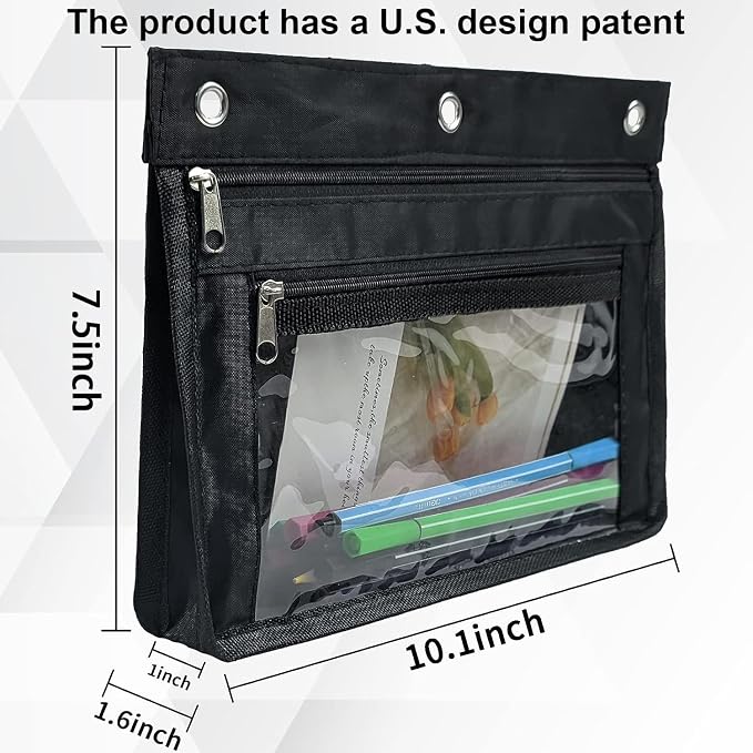 YoeeJob 18 Pack 1 Inch Expandable Zipper Pencil Pouches with Clear Window for 3 Ring Binder, Suitable for School & Office（Black）