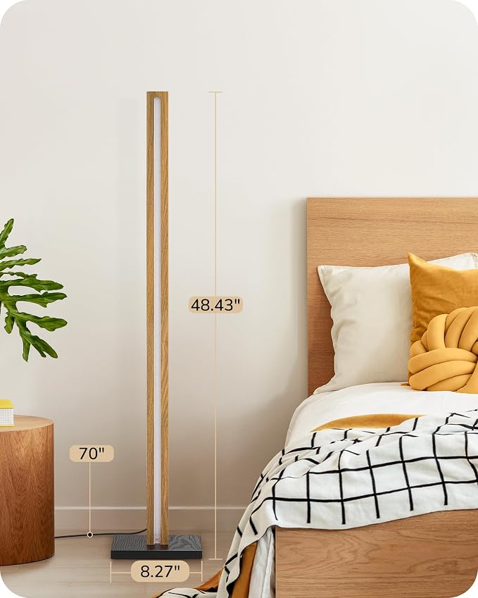 EDISHINE Wood LED Corner Floor Lamp, Modern Dimmable Light with Remote, Minimalist Standing Floor Lamps for Living Room, Bedroom, Office, 7 Color Temperature 2700~6000K, 48.43"
