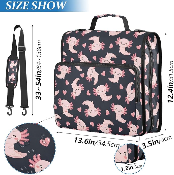 Zipper Binder Bag 3 Ring File Folder Portfolio Organizer Zippered Binder Bags with Strap Fits Laptop Women Men