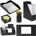 Office Supplies PU Leather 6-Piece Set Desk Organizer,Include Writing Pad,Letter Tray,file folder Sorter/Magazine Holder,Pen Cup,Note Holder,Business Card Holder,Man/Woman Office Gift,Black