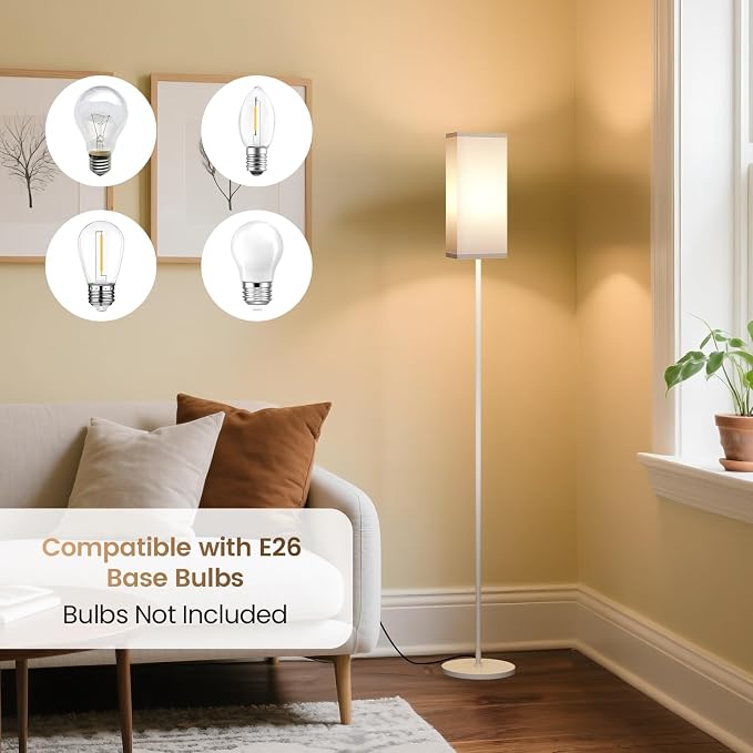 64.6" Floor Lamp, Pole with Foot Switch, Modern Standing Lamp Lampshade, Minimalist Freestanding Lamp (Bulb Not Included), for Living Room, Bedroom Office ETL Listed, White WCW07LD05