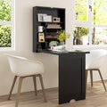 LDAILY LUARANE Wall Mounted Table, Foldable Multiple-Purpose Desk, Fold Out Wood Convertible Writing Desk Bookshelf Cabinet, Large Storage Space, Ideal for Home Office Study (Black)