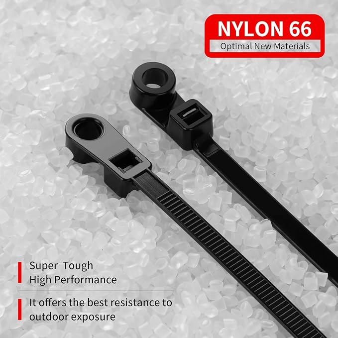 MasiStranth 1000 PCS 14 inch Black Zip Ties with Screw Hole 70lbs Mountable head Cable Ties Straps Multipurpose Heavy Duty Nylon Cable Zip Ties with Screw Mounting Hole