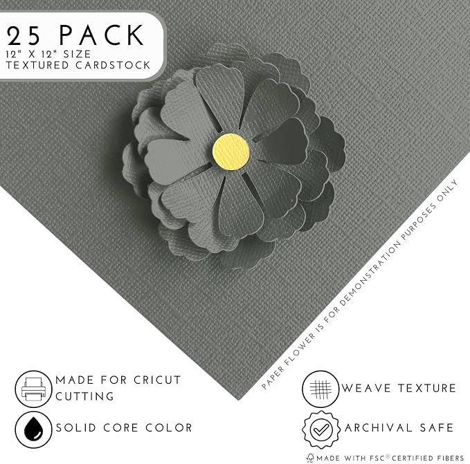 Tin Man—12x12 Textured Cardstock | 80lb Textured Gray Scrapbook Paper | Premium Cardstock for Cricut Cutting | 25 Sheets