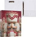 Red Christmas Nutcracker Binder 3 Ring 1.5 Inch Binder with Clipboard&Pockets, Hardcover Binders Heavy Duty Large File Folder for Office School Supplies - Holds 200 Sheets