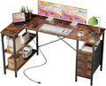DUMOS L Shaped Desk with Drawers, Gaming Desk, 55 Inch | Power Outlet, Study Table, Adjustable Shelves, Home Office, Corner Computer Workstation, Bedroom, Rustic