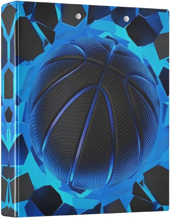 3 Ring Binder Basketball Blue Lighting 1.5" Round Ring Binders View Binder with 200 Sheet for Kids School Supplies Women Men Office, 1 Pack