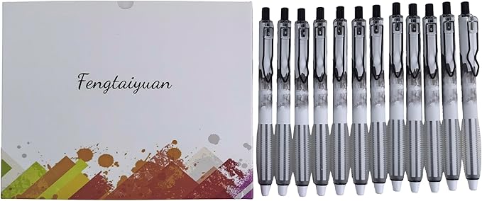 Fengtaiyuan Retractable Gel Pens, 0.5mm ST Precision Tip Quick Dry Black Ink, Gradient Black Barrel with Triangular Silicone Non-Slip Grip, Ergonomic Smooth Pens for Exam School Office [Pack of 12]