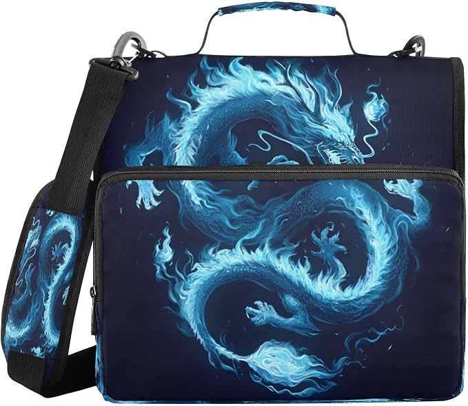 ALAZA Zipper Binder 3 Ring Funny Blue Dragon Binder Organizer with Zipper and Shoulder Strap Large Capacity Multi-Pocket Trapper Keeper File Folder for Office Supplies
