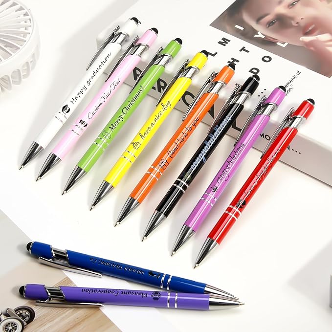ENOMY Personalized Pens Bulk Free Engraved with Logo/Name/Message Black Ink Custom Pens Customized Stylus Ballpoint Pens Ideal Gifts for Business Anniversary (80)