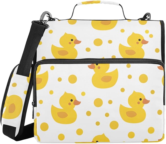 Cute Yellow Ducks 3 Ring Binder Bag 1.5 inch Binder Organizer with Zipper Shoulder Strap 500 Sheet Documents Storage for School Office