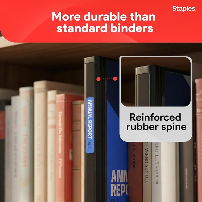 Staples Better 1-Inch D-Ring Binder, Black, Heavy-Duty, 3-Ring | 3-ring binder built for school and office document organization.
