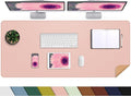 Large Desk Mat -47.2" x 17.5" Leather Desk Pad Protector with Natural Cork & PU Leather, Non-Slip Office Desk Mat, Double-Sided Mouse Pad, Waterproof Large Desk Pad for Office&Home(Pink)