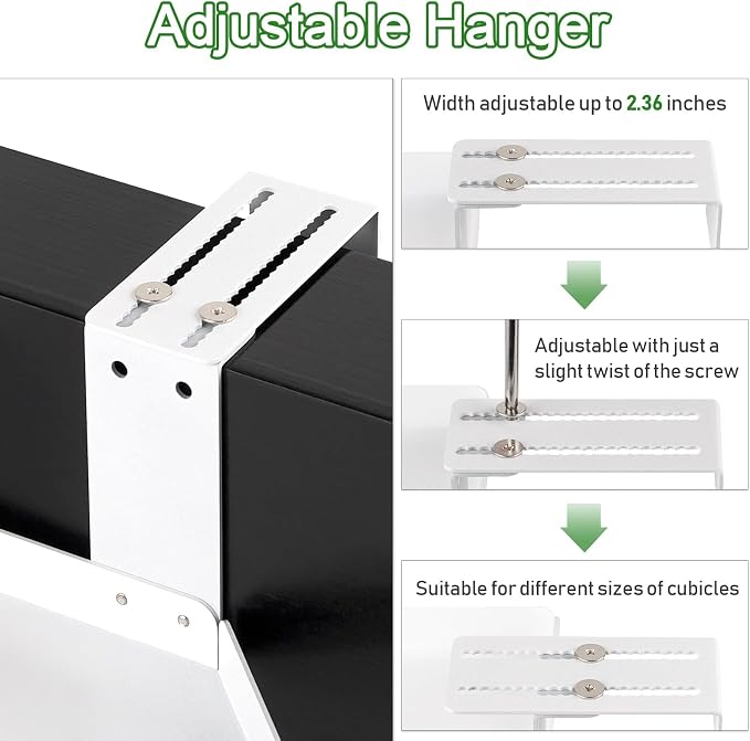 Office Cubicle Shelf, Double Layer Cubicle Storage with Adjustable Hooks | Shelf Organizer Accessories, Height Adjustable 11in Large Hanging Corner Shelf for Plant, Book, Photo Frames, Tissue, White