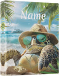 Custom 3 Ring Binder Turtle Summer Beach 1.5" Round Ring Binders Personalized Name View Binder with 200 Sheet for Women Men Office Kids School Supplies, 1 Pack