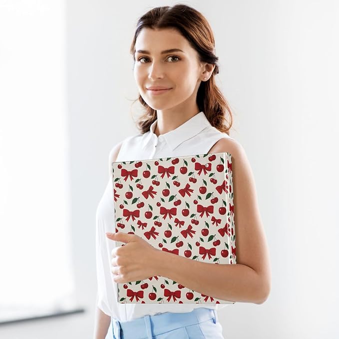 Red Cherry Bow 3 Ring Binder 1.5 Inch 2 Pack with 200 Sheet for Kids School Supplies Women Men Office
