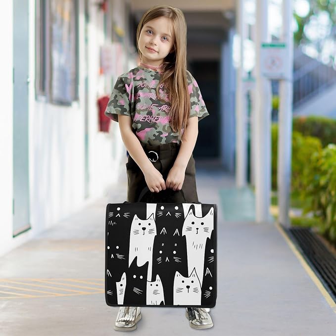 White Black Cats 3 Ring Binder Bag 1.5 inch Binder Organizer with Zipper Shoulder Strap 500 Sheet Documents Storage for School Office