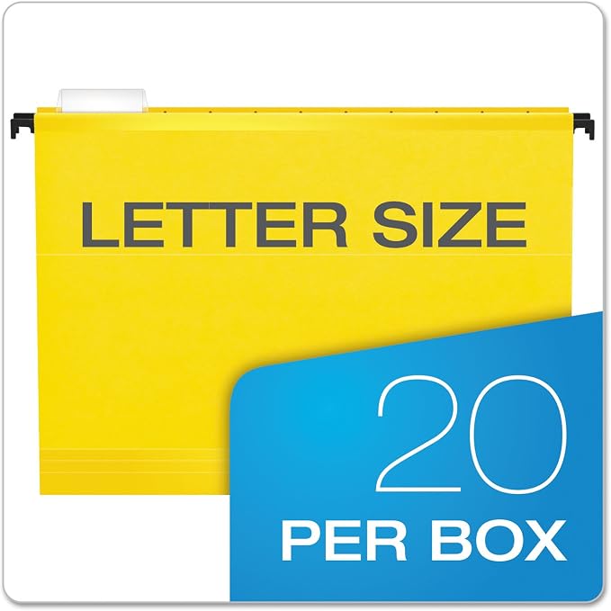Pendaflex SureHook Reinforced Hanging Folders, Letter Size, Yellow, 1/5 Cut, 20/BX (6152 1/5 YEL)