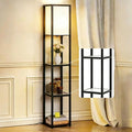 Floor Lamp with Shelves, Modern Square Standing Lamp with Glass Shelves, Corner Display Shelf with Light, Tall Lamp with Shelves for Living Room, Bedroom, Office, Bookshelf, Black