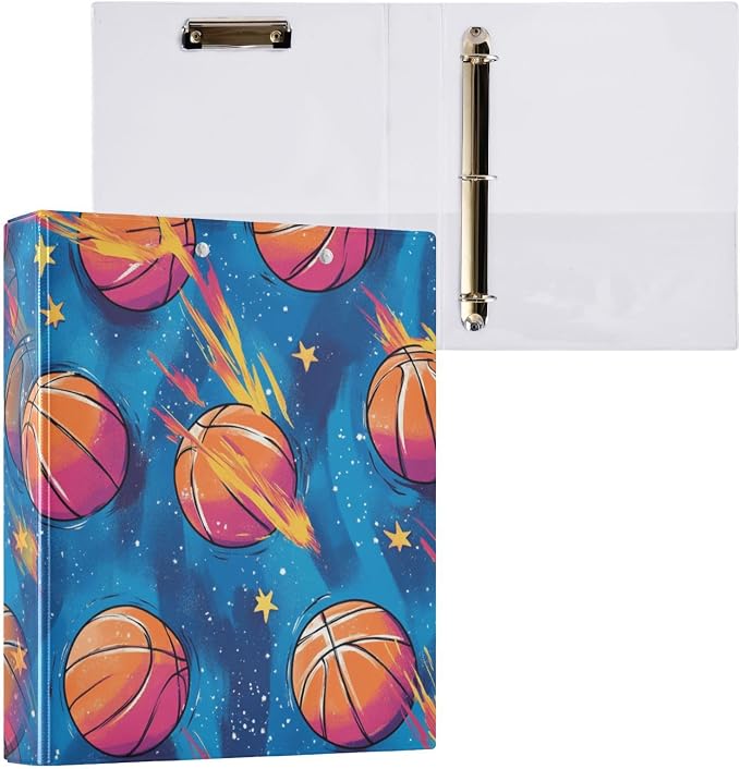 Basketball Stars Cartoon Decorative 3 Ring Binder 1.5 Inch Large View Binders with Pockets Holds 200 Sheets File Organizer for Office College School, 1 Pack