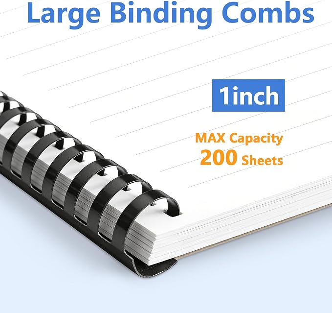 HOUYEE 50 Pack 1 Inch Plastic Binding Combs,19 Rings, 200 Sheets Capacity | 25mm Comb Binding Spines, Extra Large Binder Combs for Letter Size, for Office School Use, Black