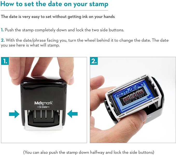 MaxMark Office Self Inking Date Stamp with Phrase Revised - 2 Color Blue/Red Ink