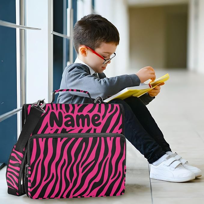 Custom Hot Pink Zebra Print 3 Ring Binder Bag 1.5 inch Personalized Name Binder Organizer 500 Sheet Documents Storage for School Office