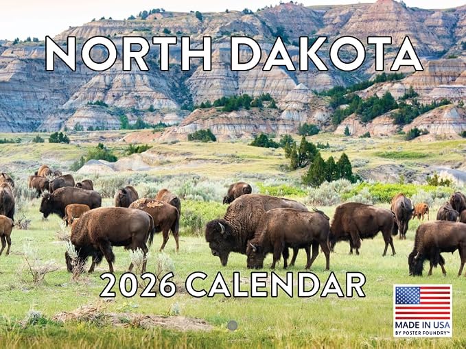 North Dakota Calendar 2026 Wall 12 Month Monthly ND Scenic Souvenirs Themed Gifts | American Made In The USA