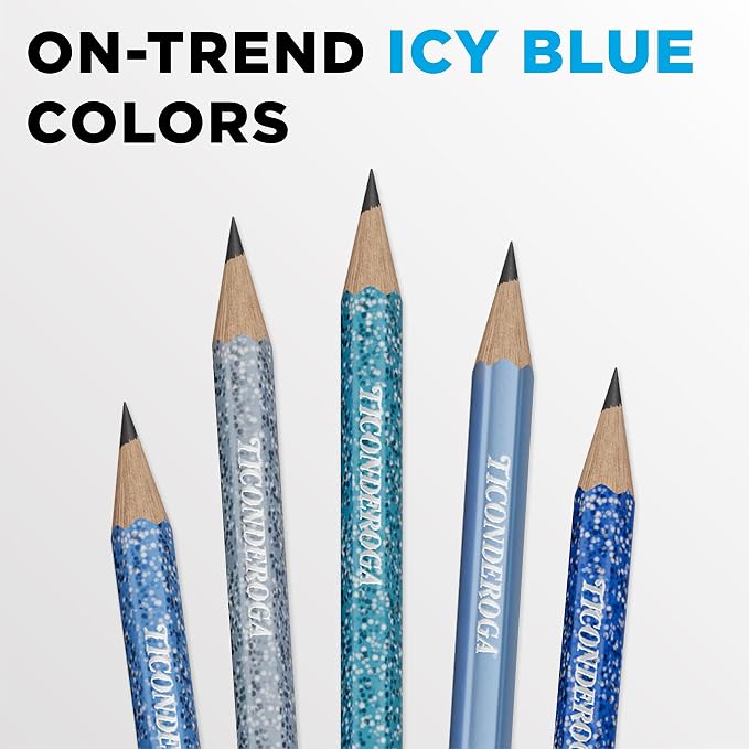 Ticonderoga Wood-Cased Pencils Pre-Sharpened, Arctic Blues, 150 Count