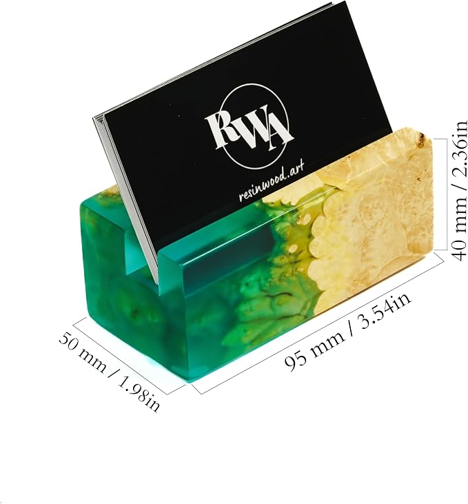 RWA Business Card Holder for Men & Women - Handcrafted Epoxy & Wood, Stylish & Durable Business Card Organizer, Premium Business Card Holders Desk Accessory for Professionals - ELEMENT aqua/maple
