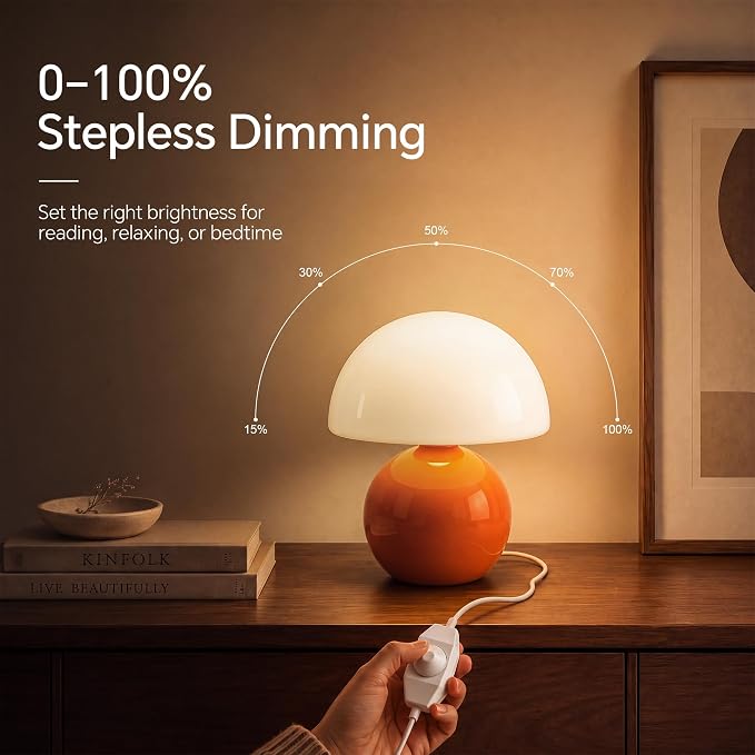 Mushroom Lamp Table Lamp for Bedroom,Desk Bedside Small Lamps for Living Room Night Stands,Mushroom Decor Cute Mini Modern Mid Century Lamps,Unique Aesthetic Home Living Room Decor(Orange)