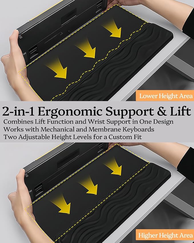 Wrist Rest for Computer Keyboard, 2 in 1 Keyboard Wrist Support Pad, Memory Foam Keyboard Riser Holder Lift Tray with Wrist Pad for Easy Typing for Office Desk, Home, School (150-Black)