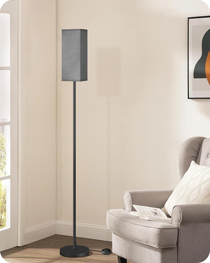 Floor Lamp, Pole Lamp with Foot Switch, Modern Standing Lamp Lampshade, Minimalist Freestanding Lamp (Bulb Not Included), for Living Room, Bedroom Office ETL Listed, Black and Gray H07LD05