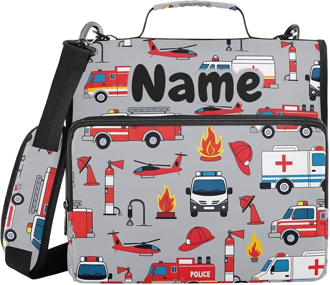 Custom Fire Engine Car Truck 3 Ring Binder Bag 1.5 inch Personalized Name Binder Organizer 500 Sheet Documents Storage for School Office