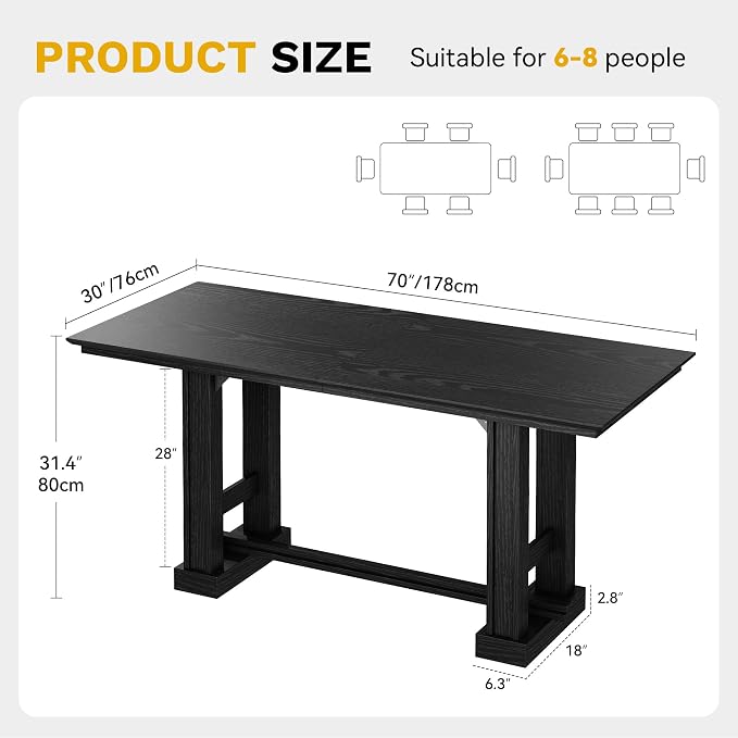 DWVO 70" Computer Desk, Farmhouse Executive Office Workstation, Black | Large desktop surface, sturdy wooden legs, modern farmhouse design, for home office writing work, easy assembly