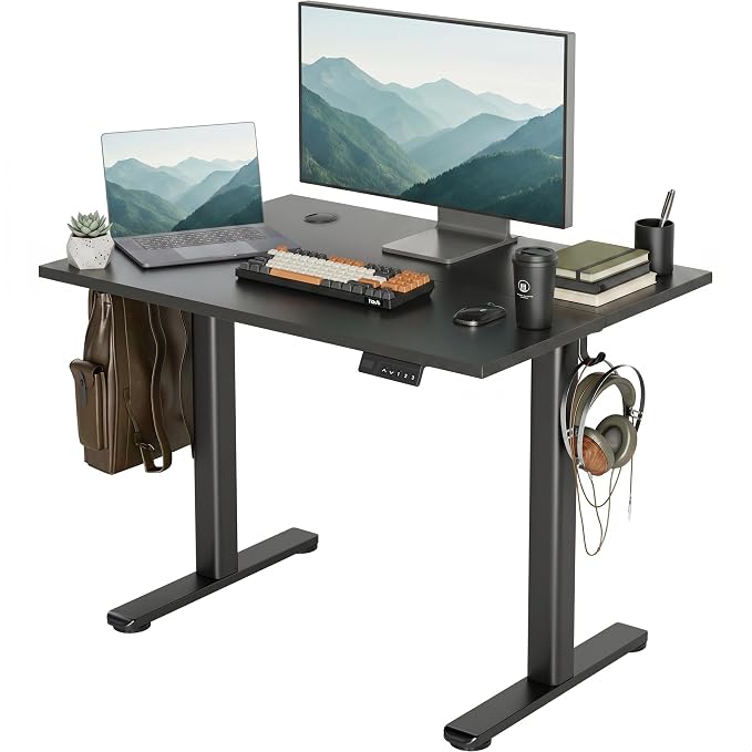 Claiks Electric Height Adjustable Standing Desk, 40x24 Inch, Deep Black | Smooth Height Adjustment, 3 Memory Presets, Cable Management Hub&Hook, Stable Steel Frame, 176lbs Capacity, Easy Assembly