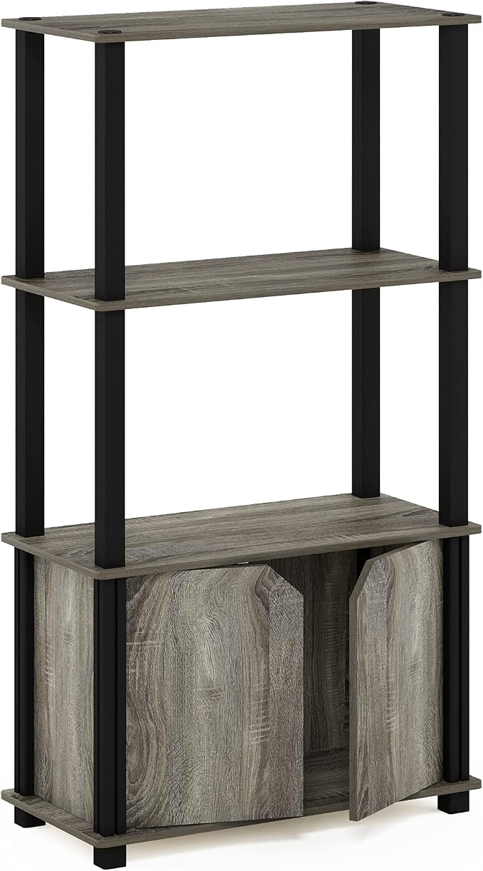 Furinno Go Green 4-Tier Storage Shelves, Book Shelf, French Oak | Open Shelf and Closed Storage, Bookcase, Display Shelf, for Organization and Storage, Living Room, Garage, Home Office