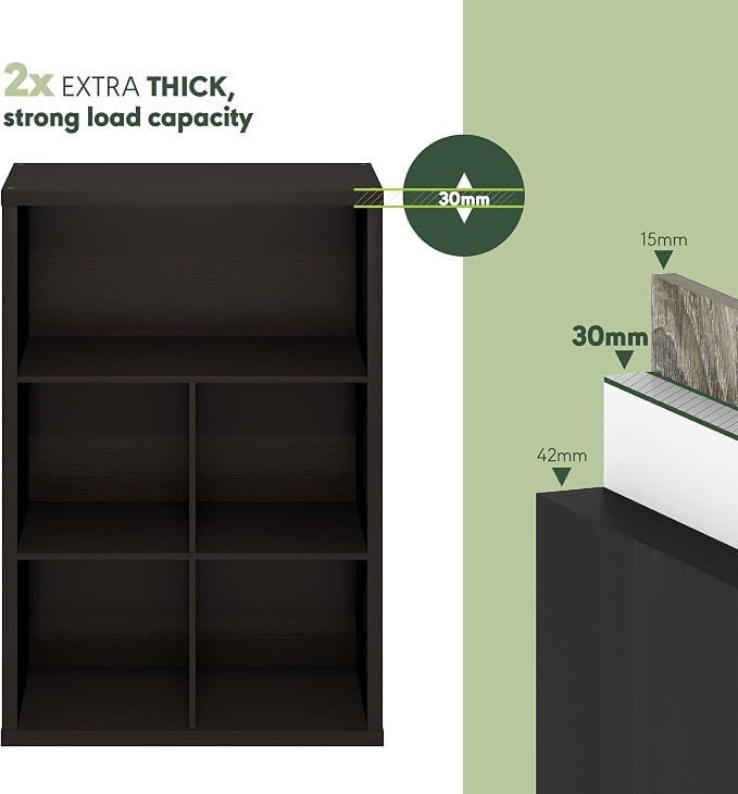 Furinno Cubicle 5-Cube Book Shelf, Extra Thick Frame Bookshelf, Dark Oak | Cube Storage Organizer Bookcase with Closed Back, 15.3 x 29.9 x 43.3, for Living Room, Bedroom, Home Office