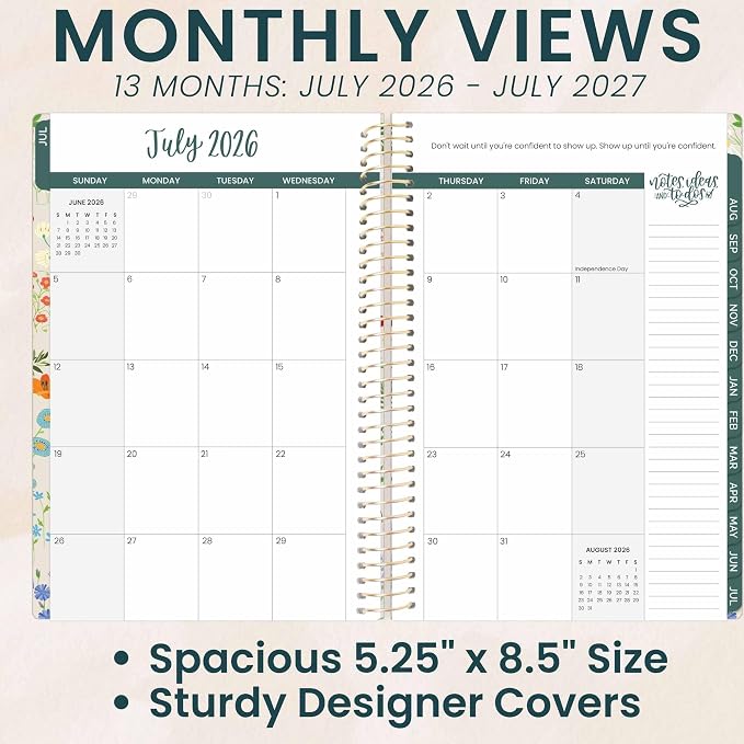 bloom daily planners 2026-2027 Planner - Academic Year (July 2026 - July 2027) Monthly & Weekly Soft Cover Planner for Women - 13 Month Calendar Agenda Book with Stickers - 5.5" x 8.25" - Garden Party, Beige