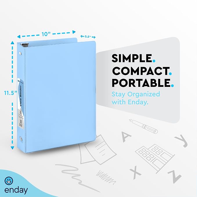 Enday 3 Ring Binder 1/2 inch - 0.5 Inch 3 Ring Binder, Round Ring Pastel with Clear View Cover for Letter Size 8.5 x 11'' Paper & 2 Inside Pockets, for School Supplies, Office, & Home - 4 Pack