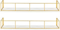 Kate and Laurel Benbrook 24 inch 2-Pack Wood and Metal Floating Wall Shelves, White and Gold