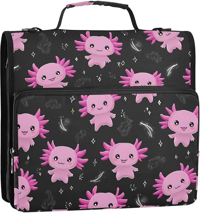 Purple Axolotl 3 Ring Binder Bag 1.5 inch Binder Organizer with Zipper Shoulder Strap 500 Sheet Documents Storage for School Office