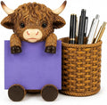 Highland Cow Note Pad Dispenser with Pen Cup, Desk Organizer | Cute highland cow note pad dispenser with pen cup, perfect for desks, offices, classrooms, and cow lover gifts.