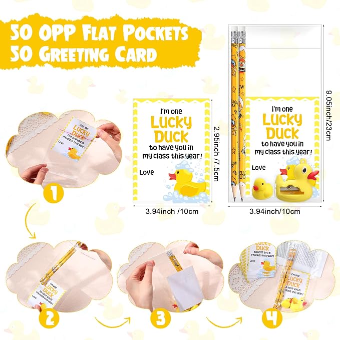 Inspirational Gift 50 Yellow Motivational Duck Pencils Cute Pencils 25 Duck Pencil Sharpener 25 Yellow Eraser 25 Welcome Cards Gift for Kids