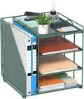 Desk File Organizer and Accessories, 4-Tier Paper Organizer with Vertical File Holder, Office Desk Accessories & Workspace Organizers and Storage for Office Supplies (Green)