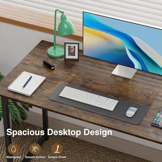 FDW 47 inches Computer Desk/Home Office Desk/Writing Study Table/Modern Simple Style PC Desk with Metal Frame,Brown